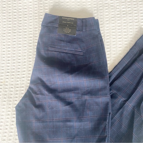 Banana Republic Factory Navy Plaid Ryan Curvy Fit Pants size 4 NWT - Picture 3 of 10